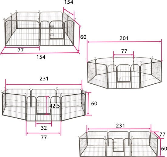 b'TecTake - 8-hoekige puppyren 60 cm hoog - xc3x98 ca. 190 cm - 402502'