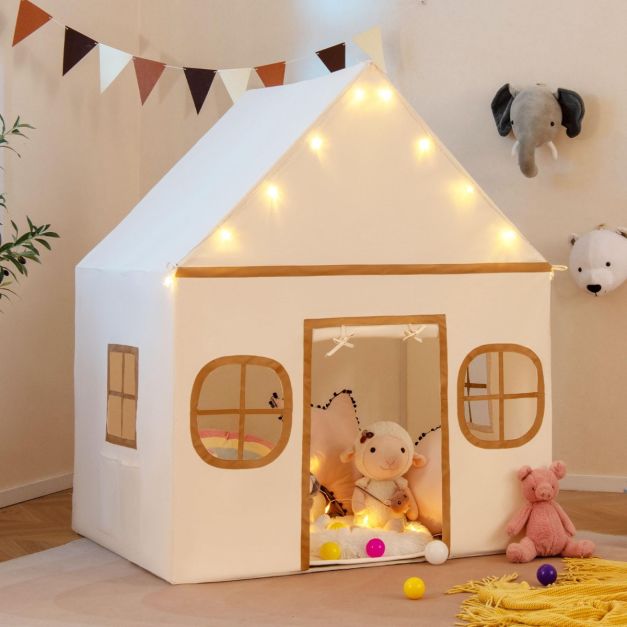 Coast Speeltent voor Kinderen – Indoor Speelhuis met Sterrenlampjes en Speelmat 120 x 101 x 143 cm – Beige/Bruin