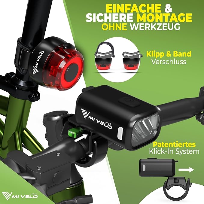 MIVELO Fietsverlichting Set – USB Oplaadbaar & Waterdicht – 100 Lux – Smart One