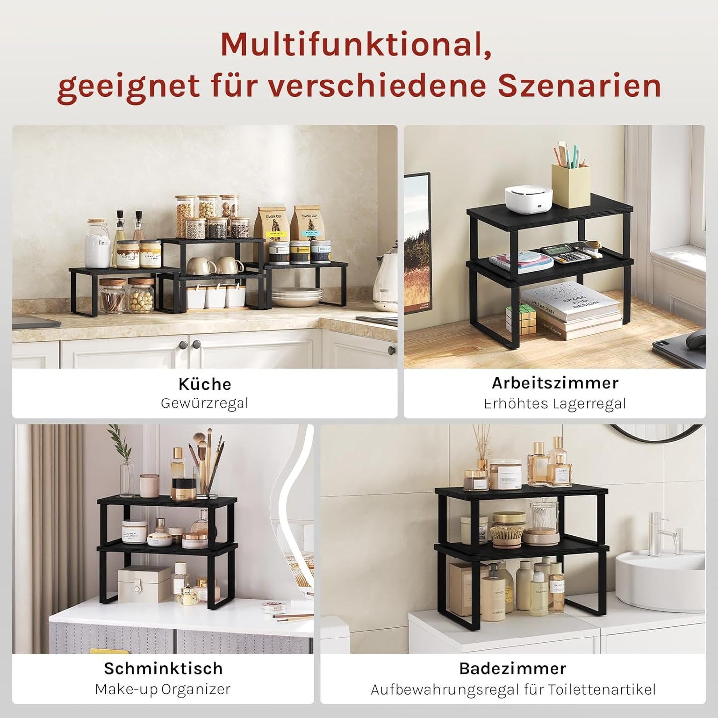 Woltu 2-delig Stapelbaar Kruidenrek - Zwart - MDF & Metaal - 34 x 19,5 x 15,5 cm
