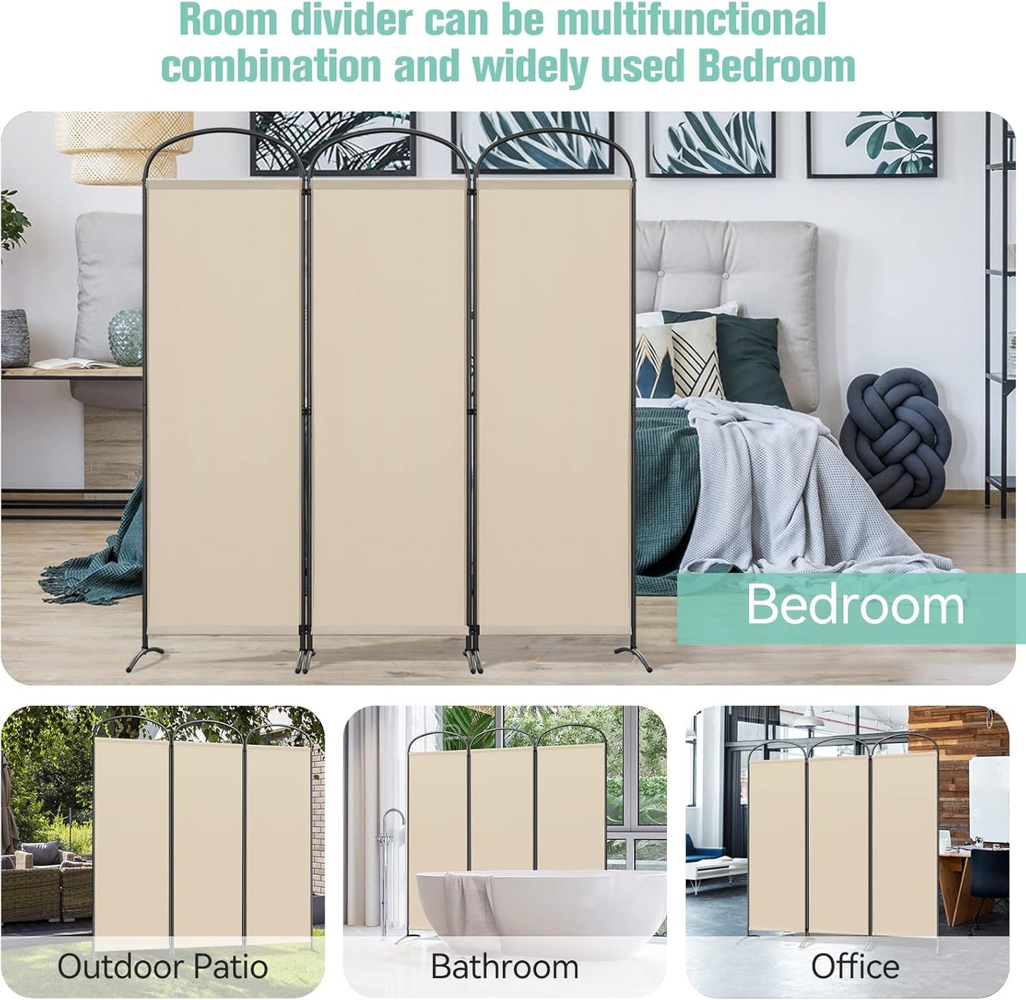 Angel Living Kamerscherm - 3 Panelen - 168 x 182 cm - Beige