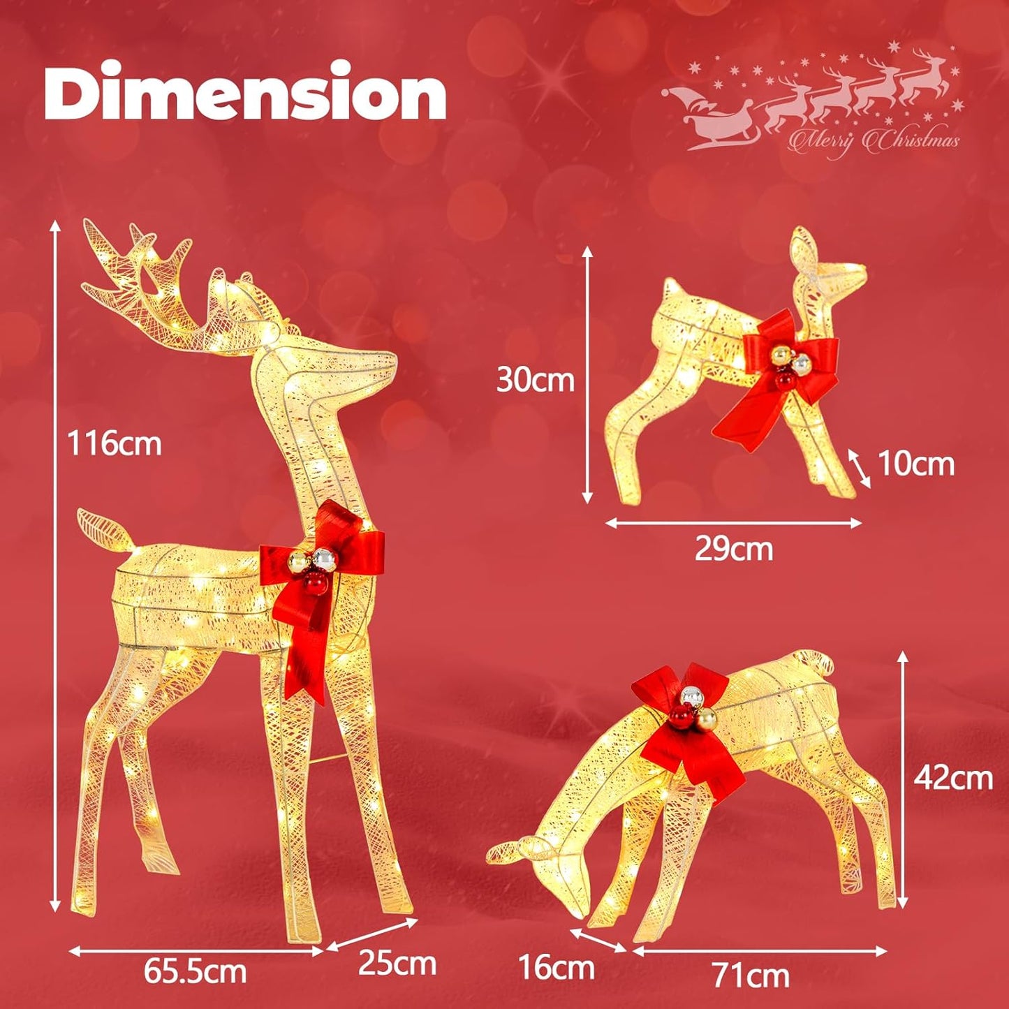 COAST 3-delige LED Rendierfamilie – Verlichte Kerstdecoratie voor Binnen en Buiten – 230 LED Lampjes – Warm Wit – Bok 116 cm – Set in Wit