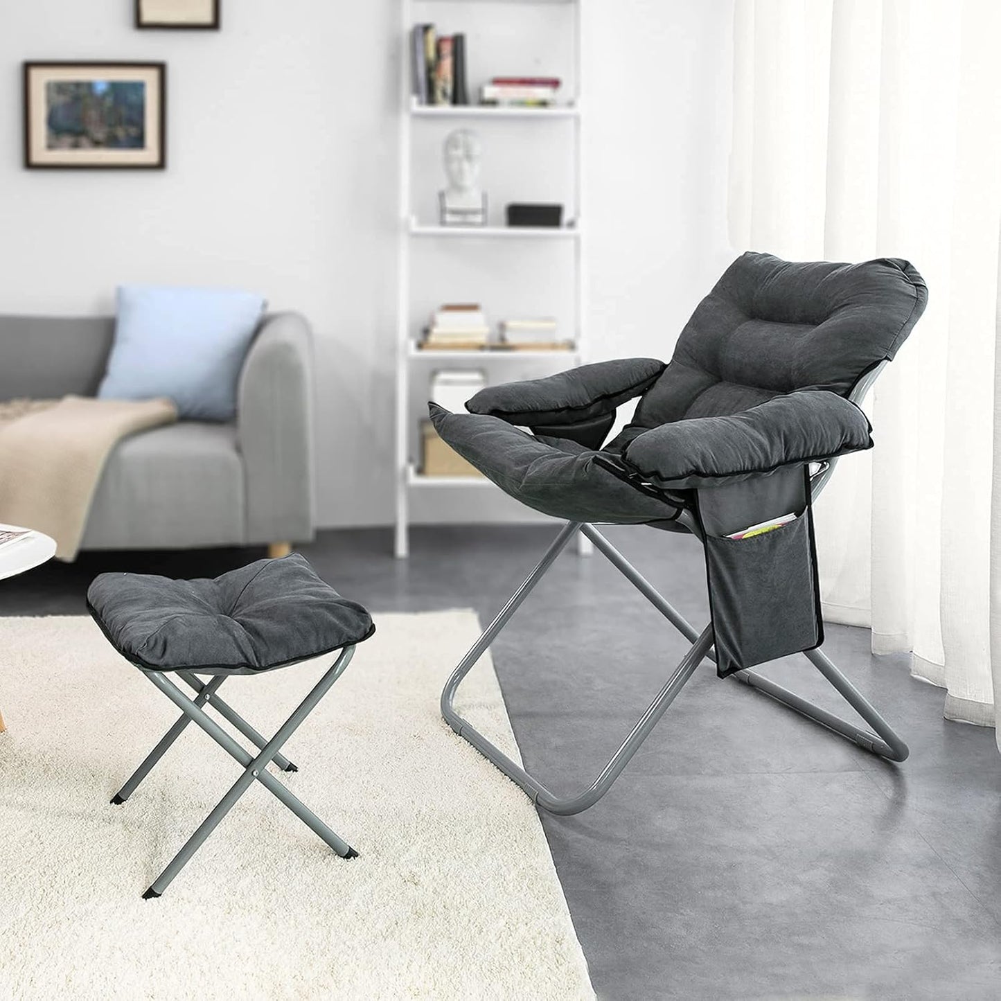 SoBuy Campingstoel met voetensteun - Inklapbaar - Comfortabel - Max. 150 kg - Grijs