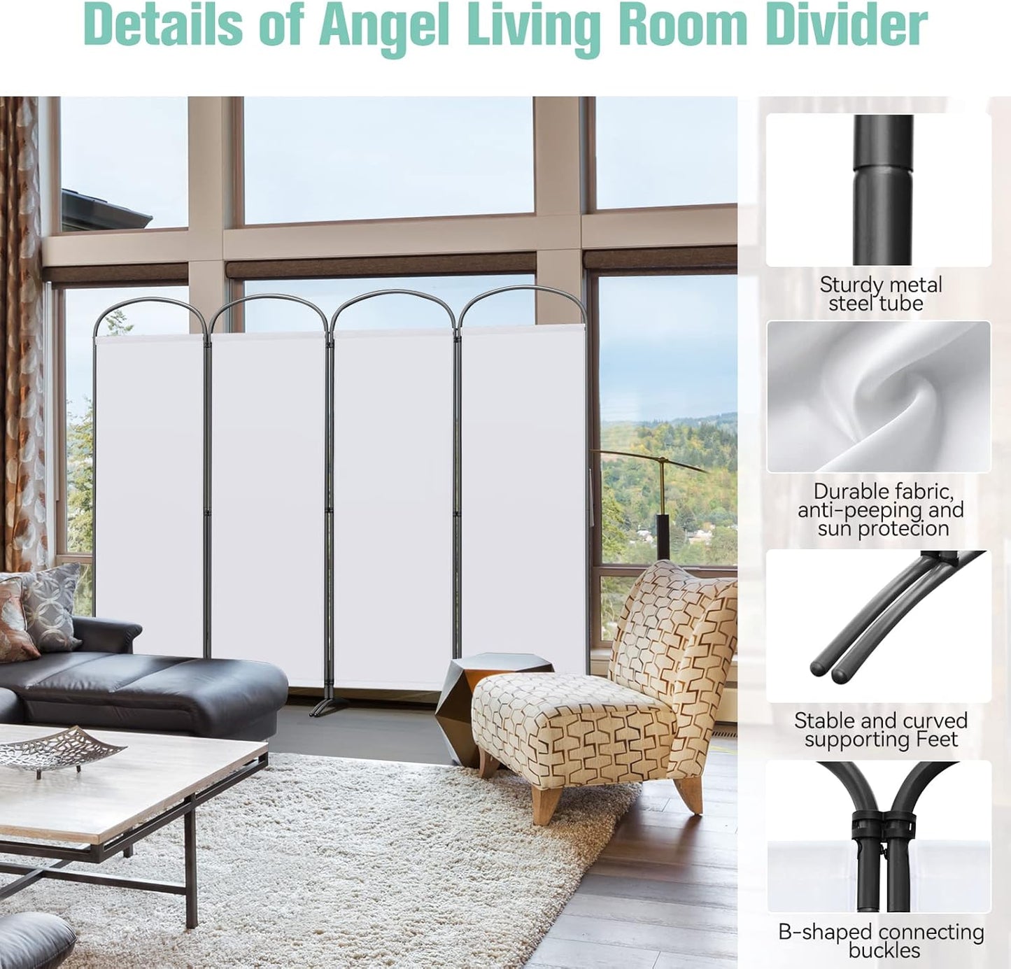 Angel Living Kamerscherm 4 Panelen - 224 x 182 cm - Wit