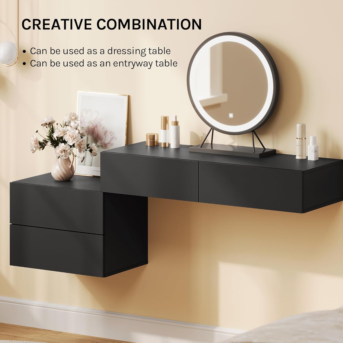 Woltu Zwevende Nachtkastjes Set van 2 – Zwart – 40 x 30 x 30 cm – Modern Wandnachtkastje met Lade