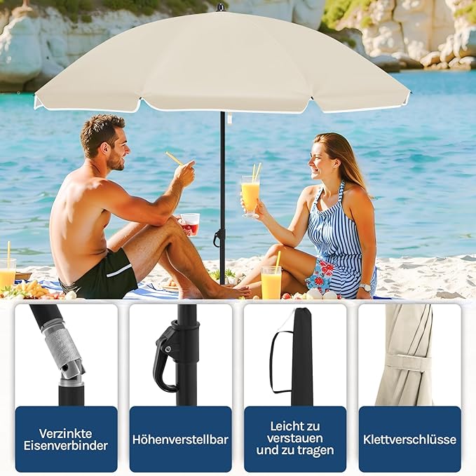 WOLTU GSS0007be01 Balkon parasol 135 cm - UPF 50+ - In hoogte verstelbaar en 35 graden kantelbaar - Beige