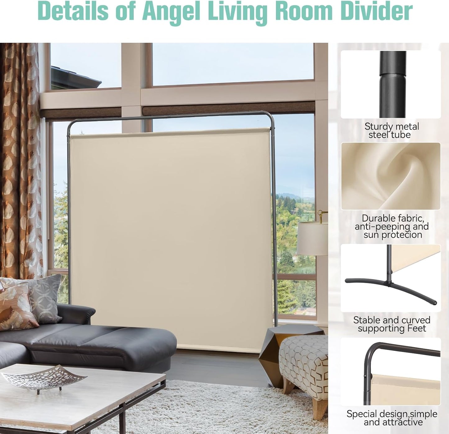 Angel Living Kamerschermen - 1-delig - Opvouwbaar - Beige - 162.5 x 177cm