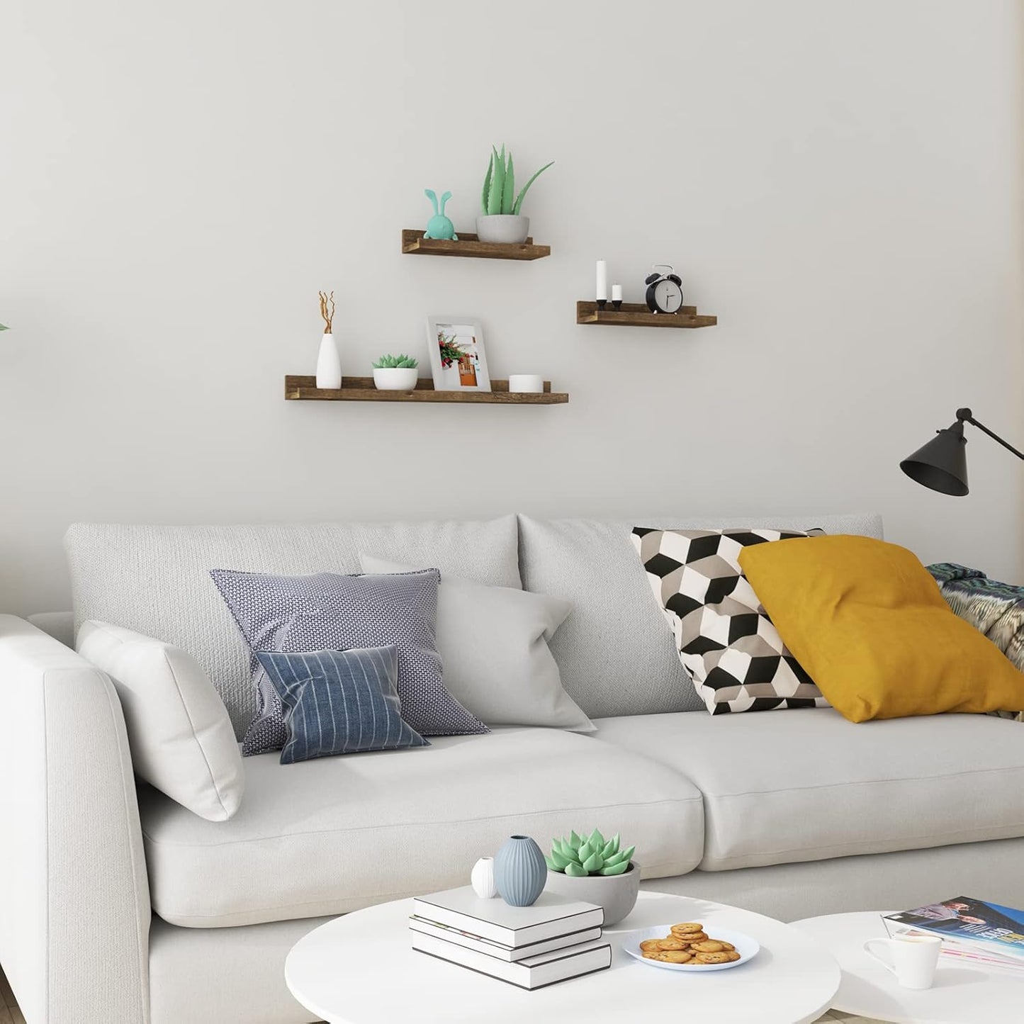 Woltu RG9491HOV Wandplanken Set van 3 - 60 x 10 x 5 cm - Vintage Bruin - Zwevende Fotoplanken met Opstaande Rand