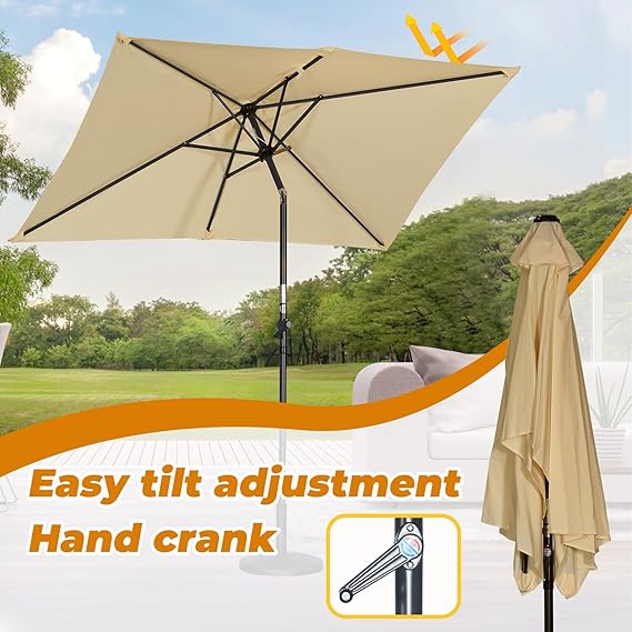 Angel Living Tuinparasol Rechthoekig – Voorzien Van Opdraaimechanisme Met Slinger En Ventilatieopening En Verstelbare Kap – Voor Tuin En Balkon – Beige Polyester En Aluminium – 210x140 cm