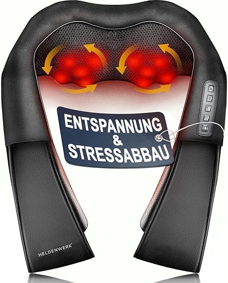 HELDENWERK Massageapparaat, schouder- en nekmassageapparaat met warmte, shiatsu massageapparaat met 4D-massage van diep weefsel, massage voor nek, rug, schouders, benen en voeten