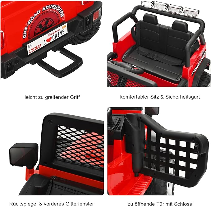 Coast Elektrische Kinderauto 12V – met Afstandsbediening, Muziek en USB 114,5 x 72 x 74 cm – Rood