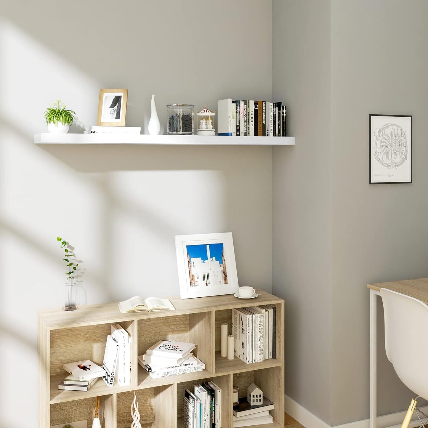 Woltu Zwevende Wandplank MDF Wit - 70 x 22,9 x 3,8 cm - Moderne Hangplank voor Woonkamer, Slaapkamer en Keuken