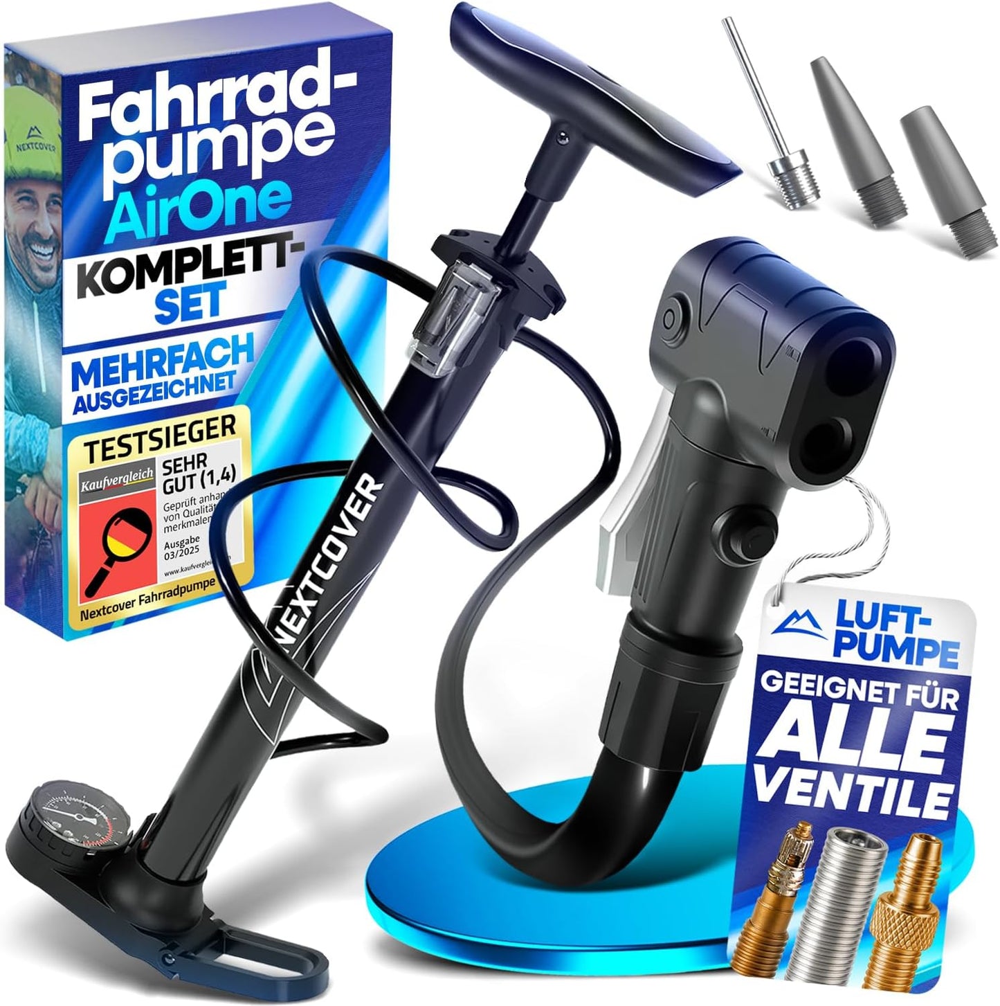 NEXTCOVER® fietspomp Alle ventielen met [Airflow-technologie] I Pomp voor autoventiel, Presta ventiel & Dunlop ventiel I Vloerpomp fiets met manometer I Luchtpomp fiets