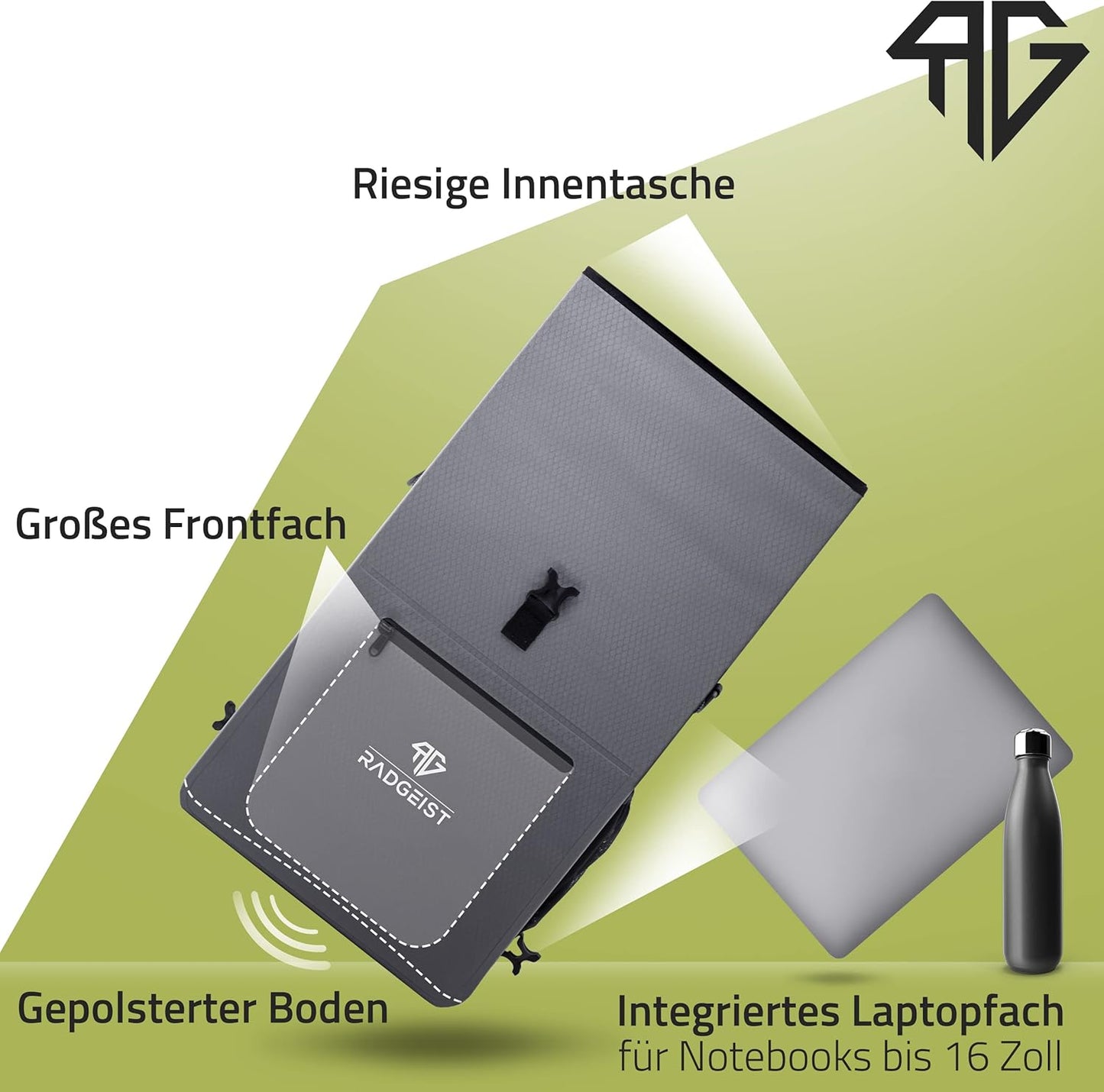 RADGEIST 3in1 fietstas voor bagagedrager - fietsrugzak - bagagedraagtas - schoudertas - met laptopvak - waterdicht - 25L - grijs