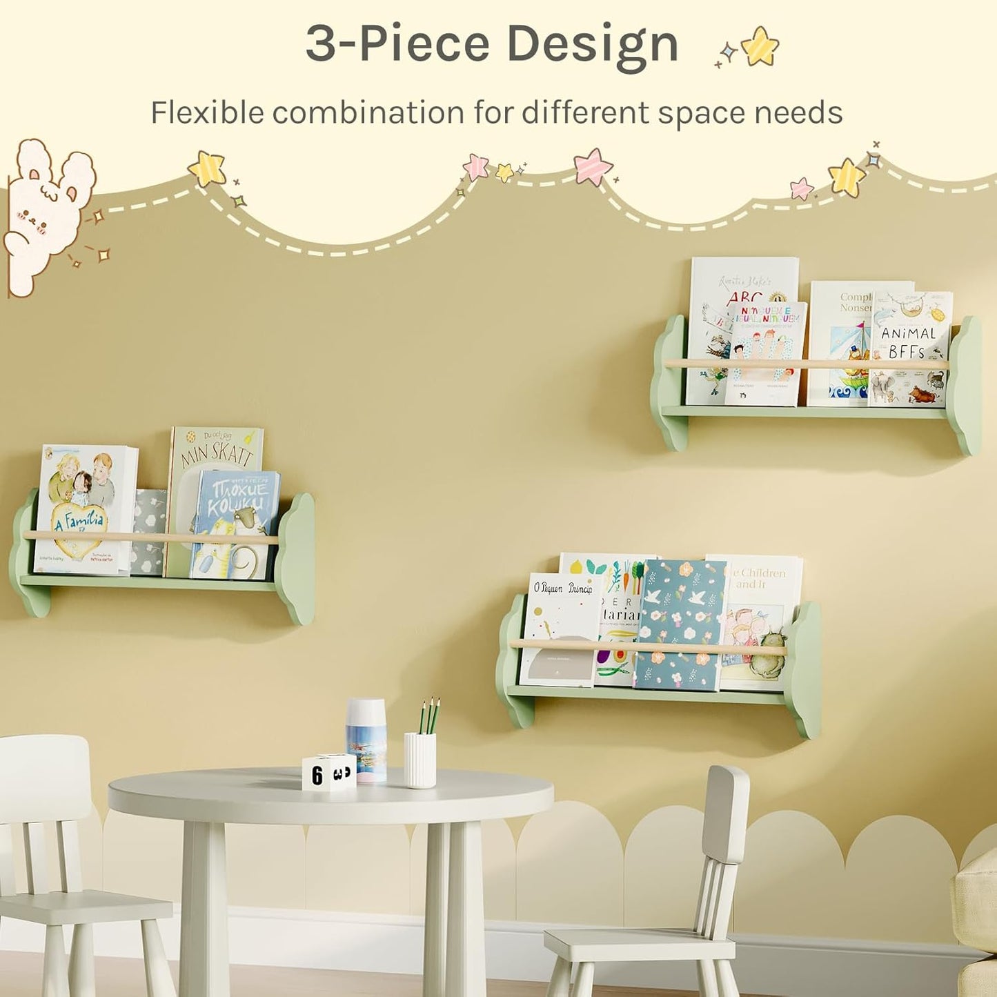 Woltu Wandplank Kinderen - 3 Stuks - 45 x 24 cm - Groen