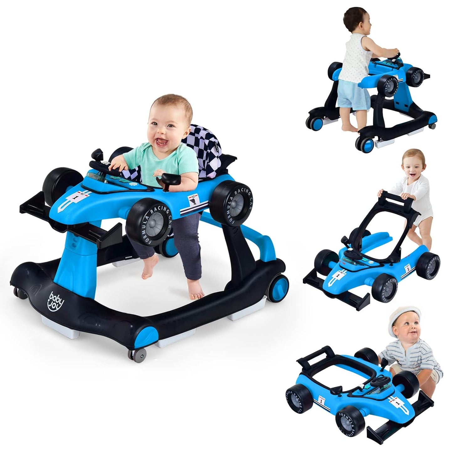Coast 4-in-1 Loopwagen - Instelbare Hoogte - Anti Slip Pads - Blauw - 73 x 64 x 50,5-55,5 cm