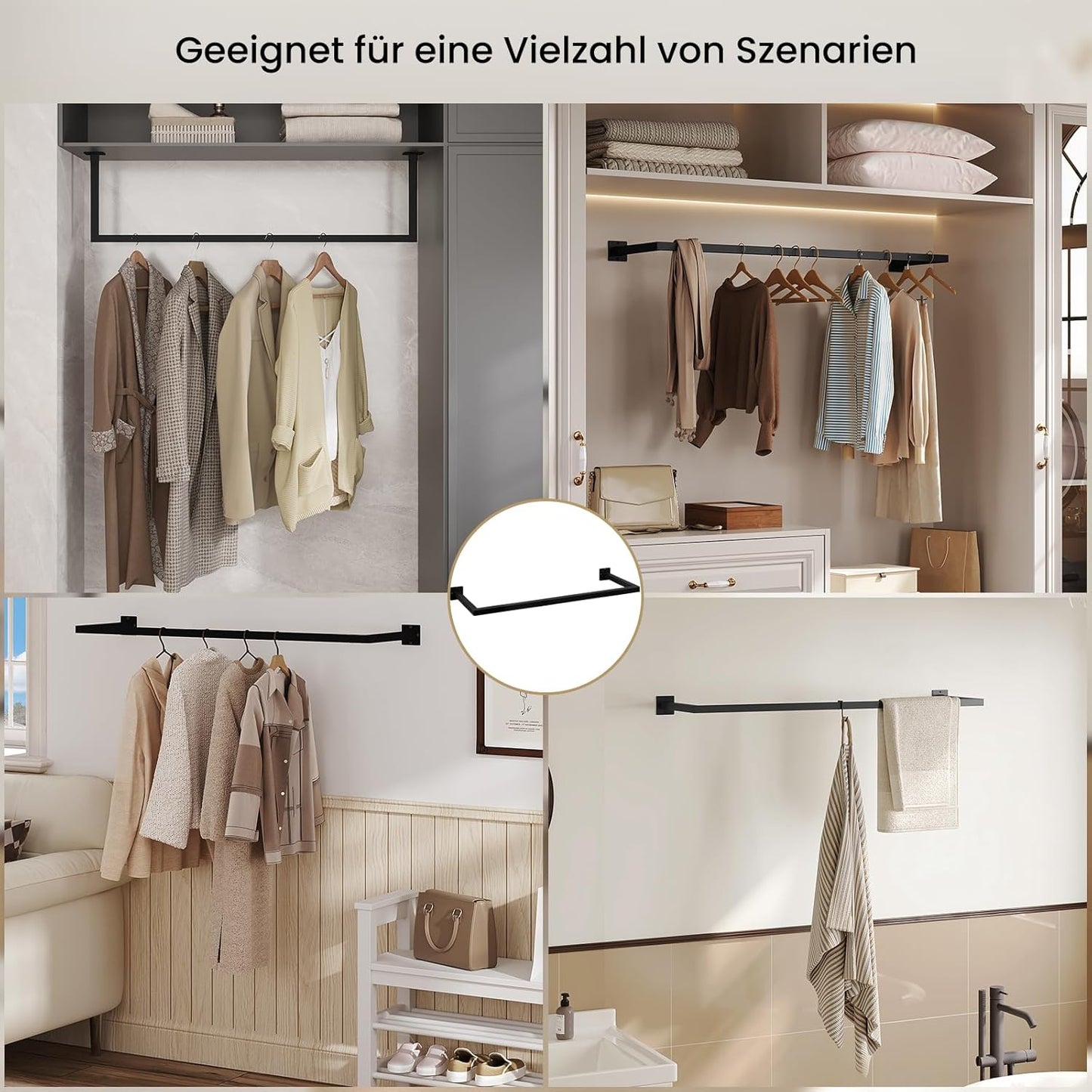 eSituro SGR0170 wand kledingroede set van 2 - rechthoekige kledingstang - industrieel ijzer - zwart 114 cm