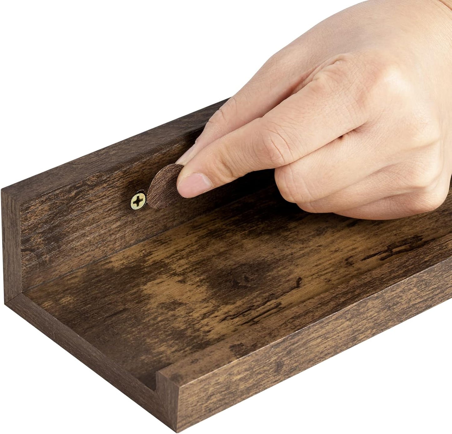 Woltu RG9491HOV Wandplanken Set van 3 - 60 x 10 x 5 cm - Vintage Bruin - Zwevende Fotoplanken met Opstaande Rand