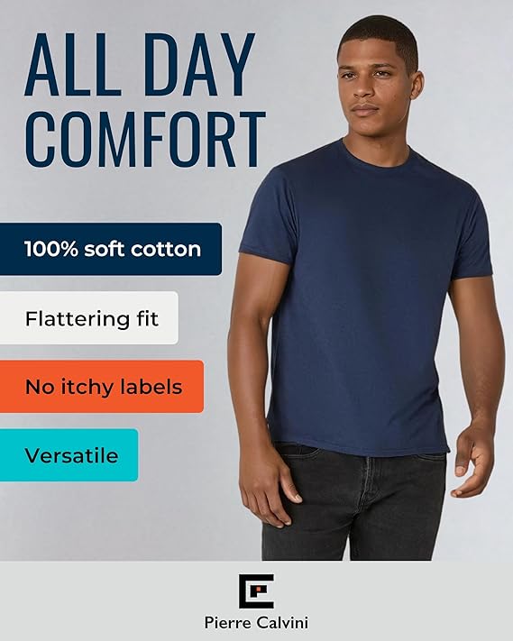 Pierre Calvini – Heren T-Shirt Multipack 3/5 stuks – 100% Katoen – Regular Fit – Korte Mouwen – Crew Neck – Premium Gewicht – Navy / Burgundy / Olive – Maat L