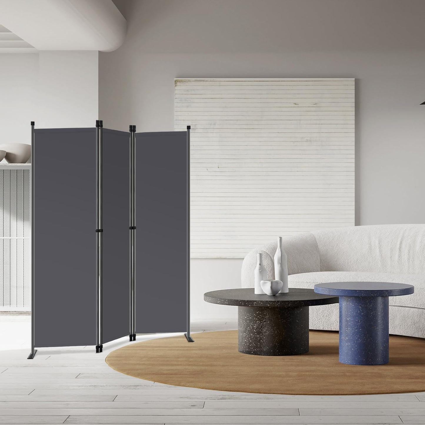 Angel Living Kamerscherm 3-delig – Stijlvolle Ruimteverdeler & Inkijkbescherming – Stevig Staal Frame – Polyester Doek – Grijs