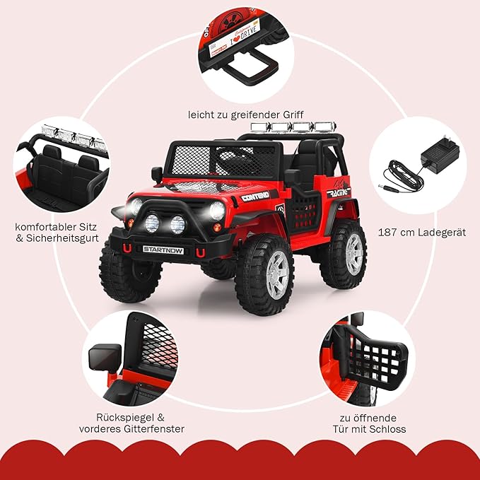 Coast Elektrische Kinderauto 12V – met Afstandsbediening, Muziek en USB 114,5 x 72 x 74 cm – Rood