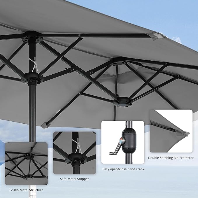 Angel Living Double Parasol - 460 x 270 cm - with Crank Large Parasol Market Umbrella - UPF 50+ - grey - 2.97x1.53cm