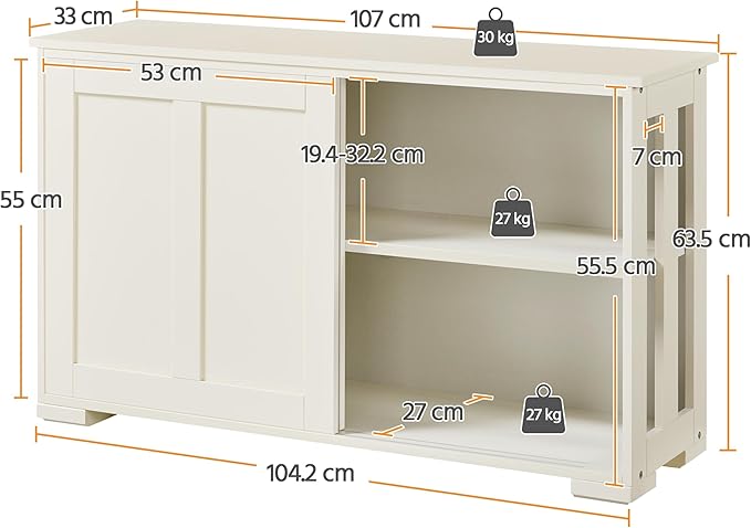 Yaheetech Dressoir - Met Schuifdeuren - Opbergkast - Sideboard - Verstelbare Plank - wit