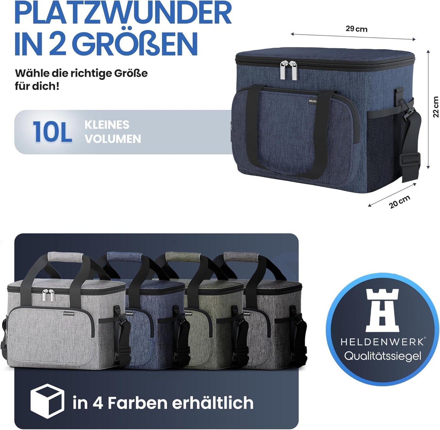 HELDENWERK Koeltas Klein & Opvouwbaar – 10 Liter Thermische Lunchtas – Geïsoleerd, Waterdicht & Lekvrij – Picknicktas, Koeltas, Brunch- en Lunchtas – Navy Blue