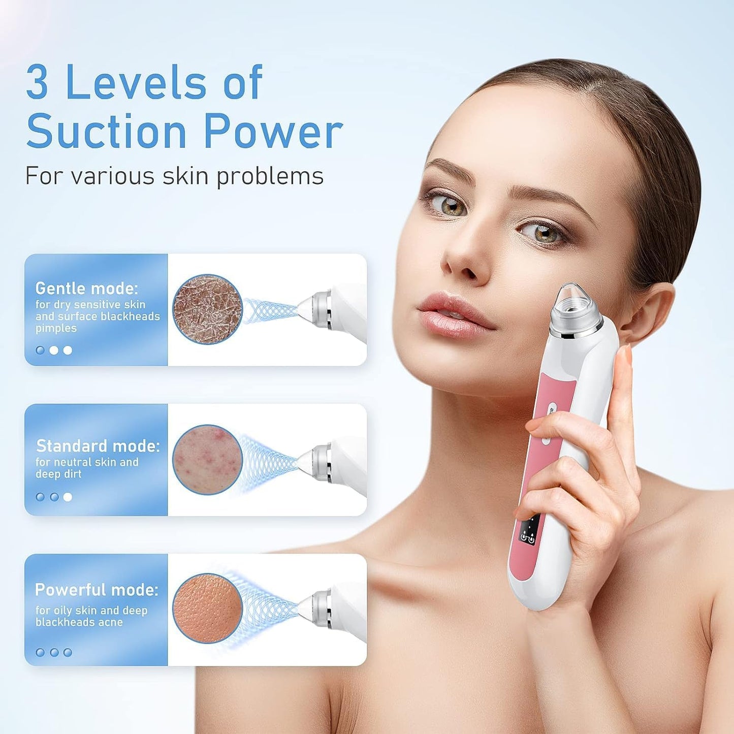 Ottleba Blackhead Remover Vacuum met 1080P HD-Camera – 17 × 4,5 × 4,5 cm – Lichtroze – Pore Cleaner met 3 Zuigstanden en 6 Opzetstukken