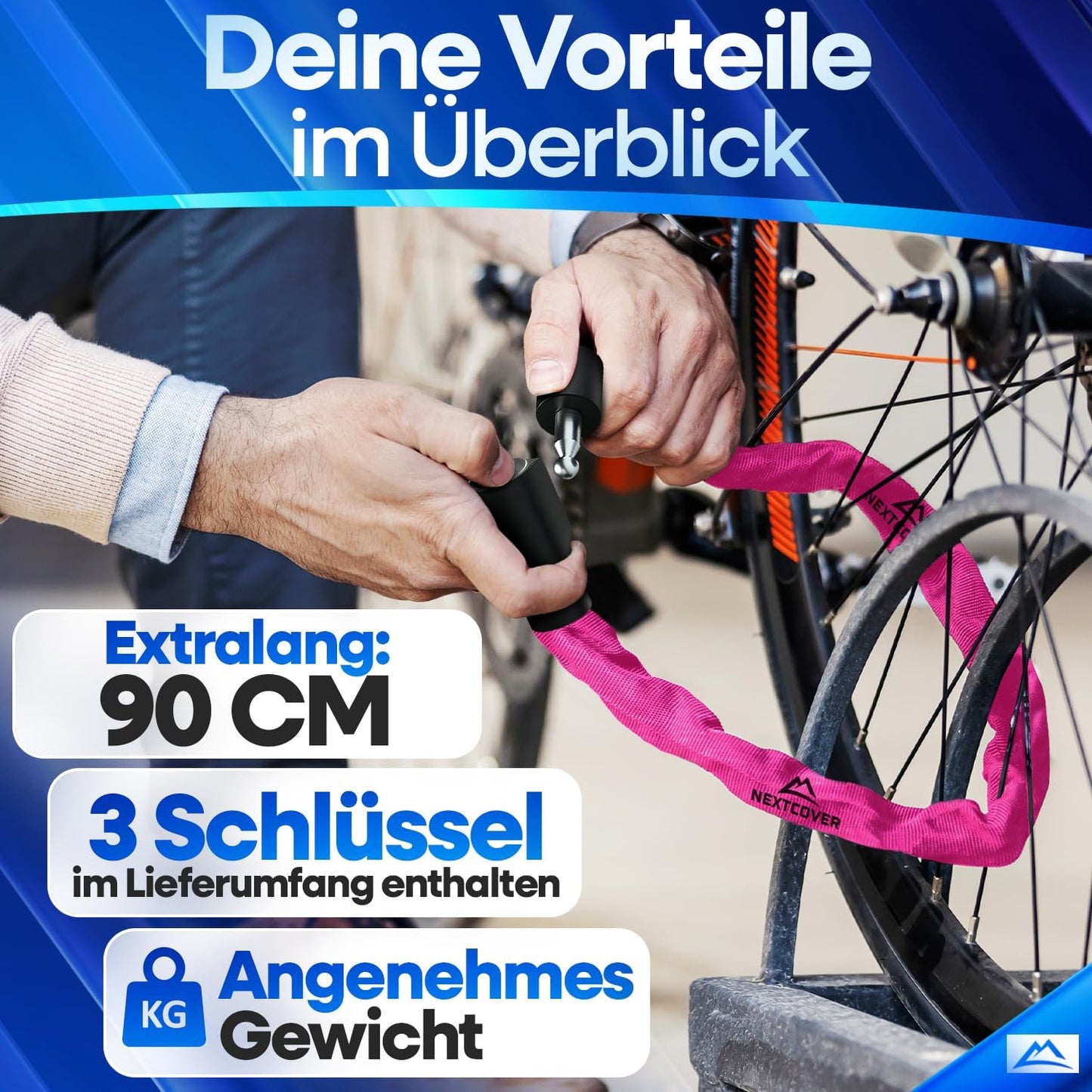 NEXTCOVER® Fietsslot LockOne met sleutel - hoge veiligheid - robuust & duurzaam - 3 sleutels