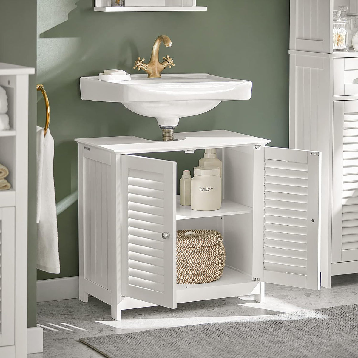 SoBuy Wastafelmeubel - 2 Deuren En 2 Laags - Wit - 60x35x58cm
