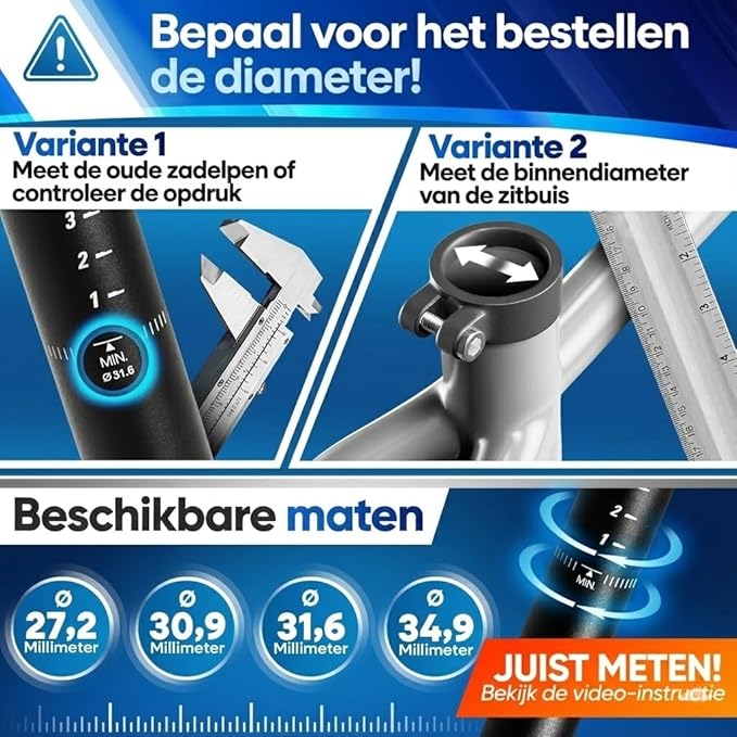 NEXTCOVER® Verende Zadelpen - Comfort-Spring technologie - Zwart - 34,9 mm mm