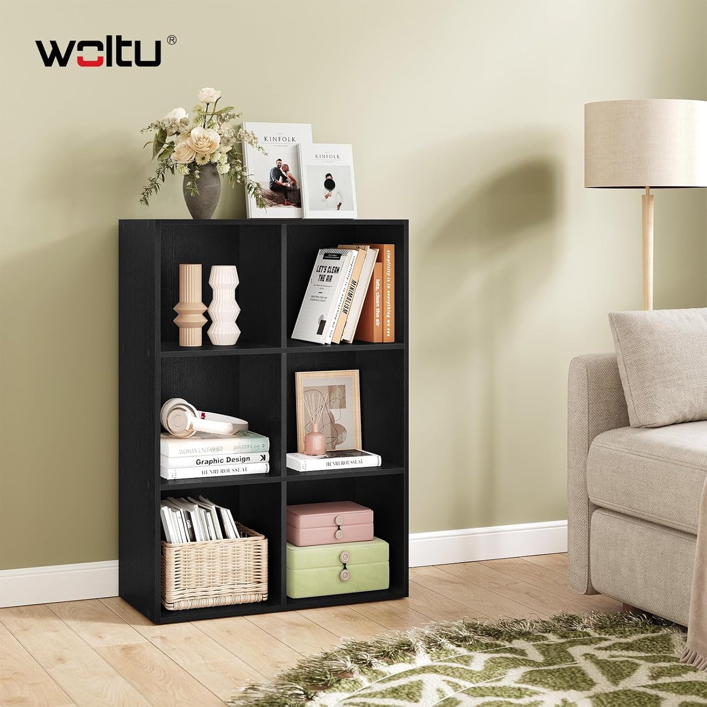 Woltu 6-Vaks Boekenkast - Kubus Opbergkast - Zwart - 59,6 x 29 x 89 cm