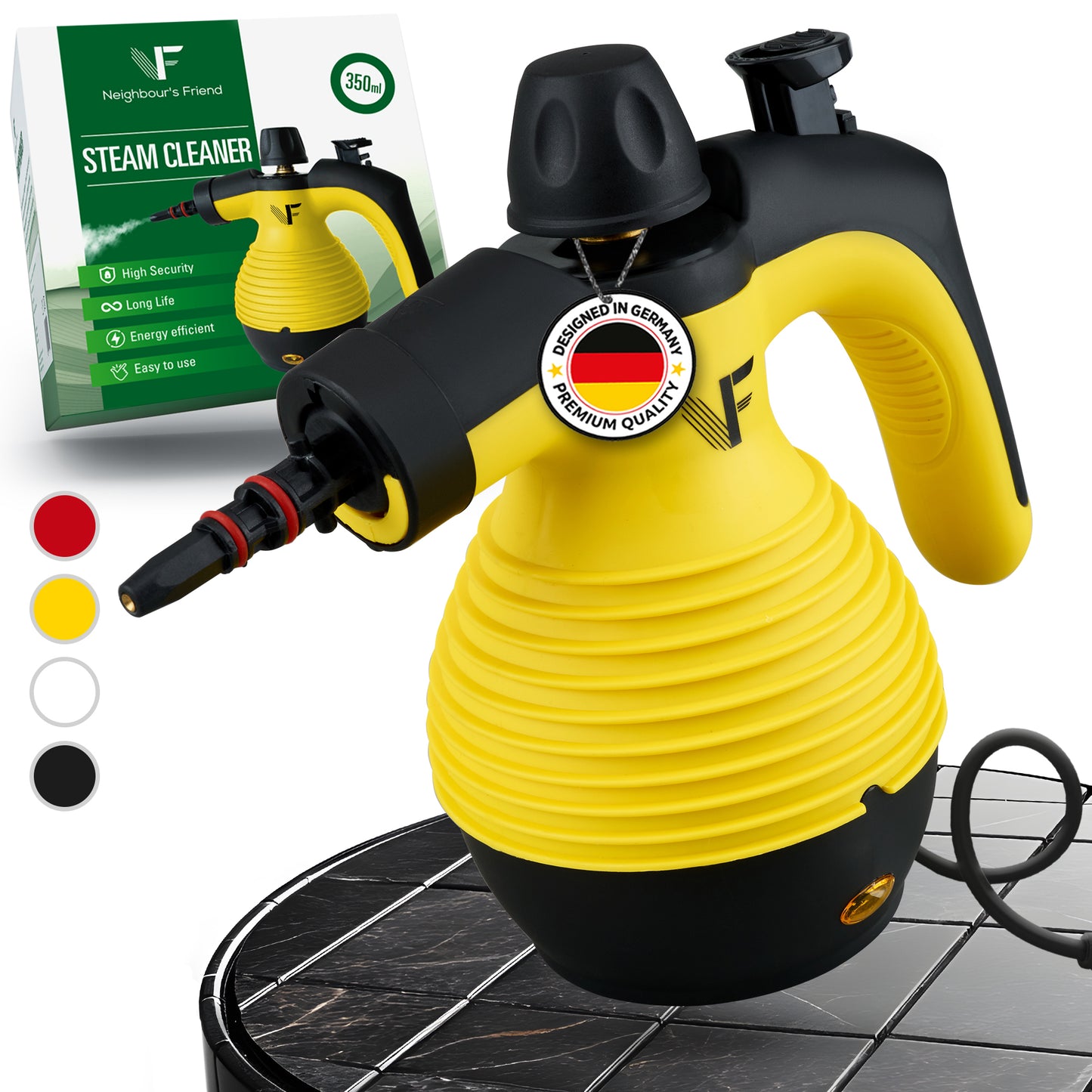 Neighbour's friend Handstoomreiniger - Stoomregeling - Inclusief 10 accessoires - 350 ml tank - Geel