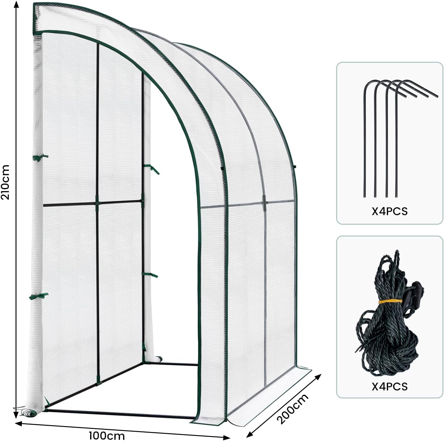 Woltu Broeikas voor Tuin - Halfrond - 200 x 100 x 210 cm - Wit