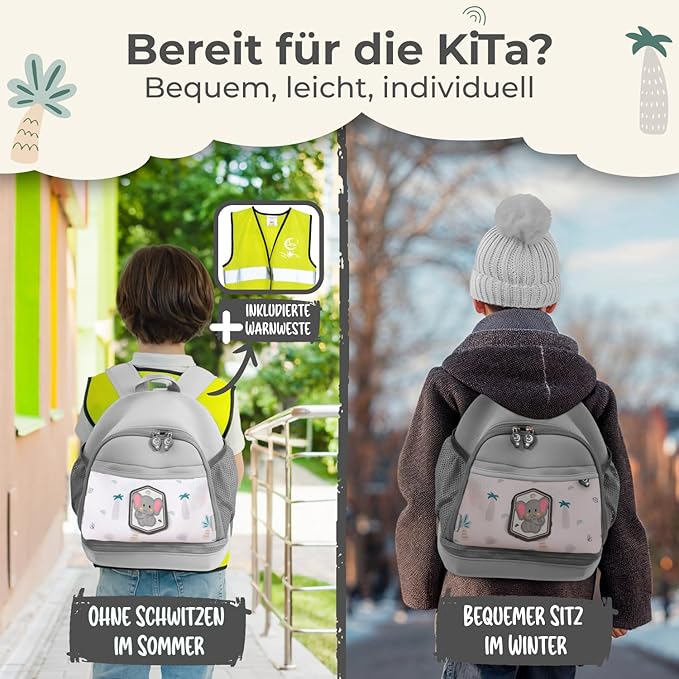 REISERACKER Kinderrugzak Adventure – 27 x 24,5 x 15 cm – Waterdichte Rugzak met Reflectie en Veiligheidsvest
