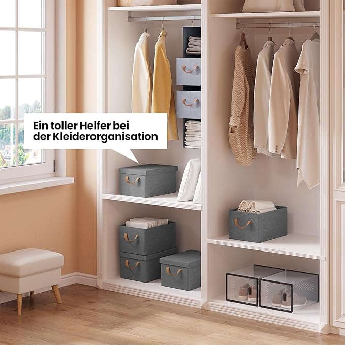 WOLTU opbergbox met deksel - set van 5 opbergdozen - inklapbaar - grijs - 38 x 27 x 20 cm