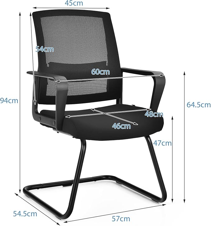 Coast 2 Set Network Bureau Chair met rugleuning tot 136 kg veerkrachtig 60 x 54,5 x 94 cm zwart
