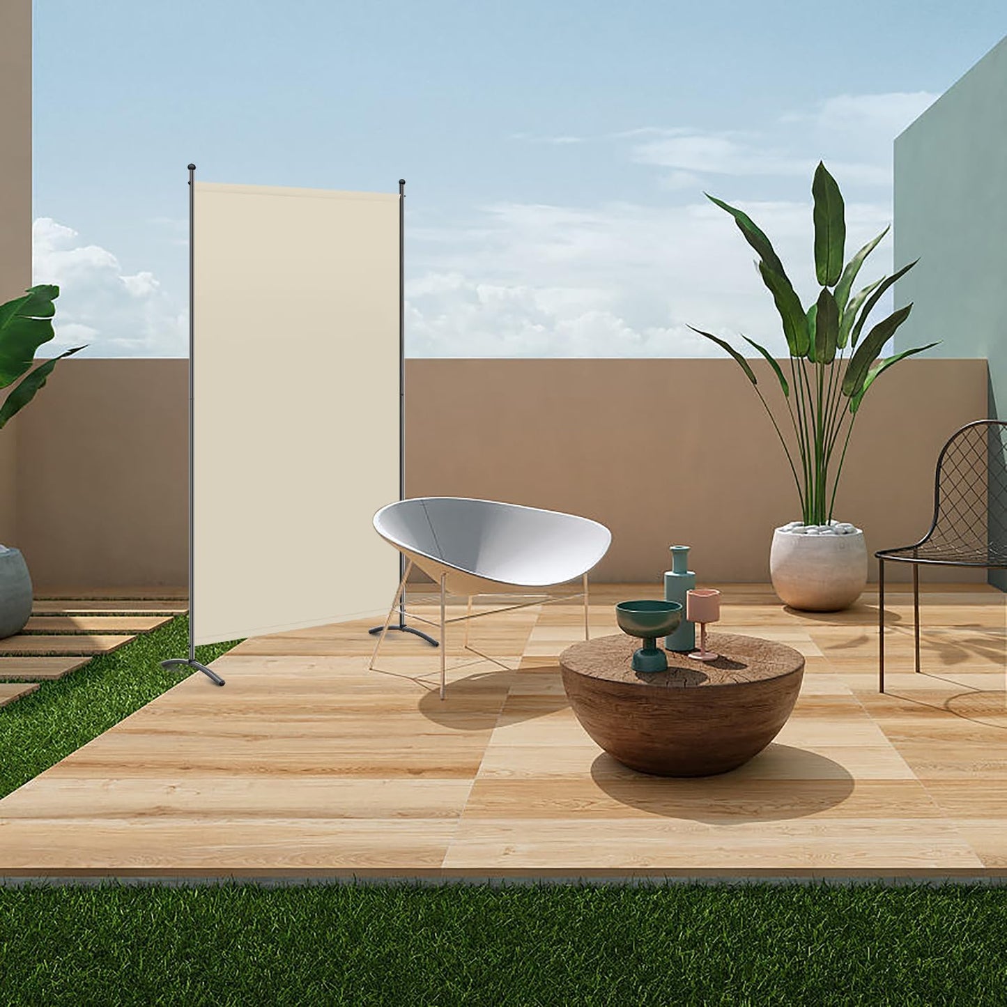 Angel Living Paravent - 1-delig - 80x180 cm - Opvouwbaar - Staal & 160 g/m² Polyester - Ruimteverdeler & Inkijkbescherming - Beige
