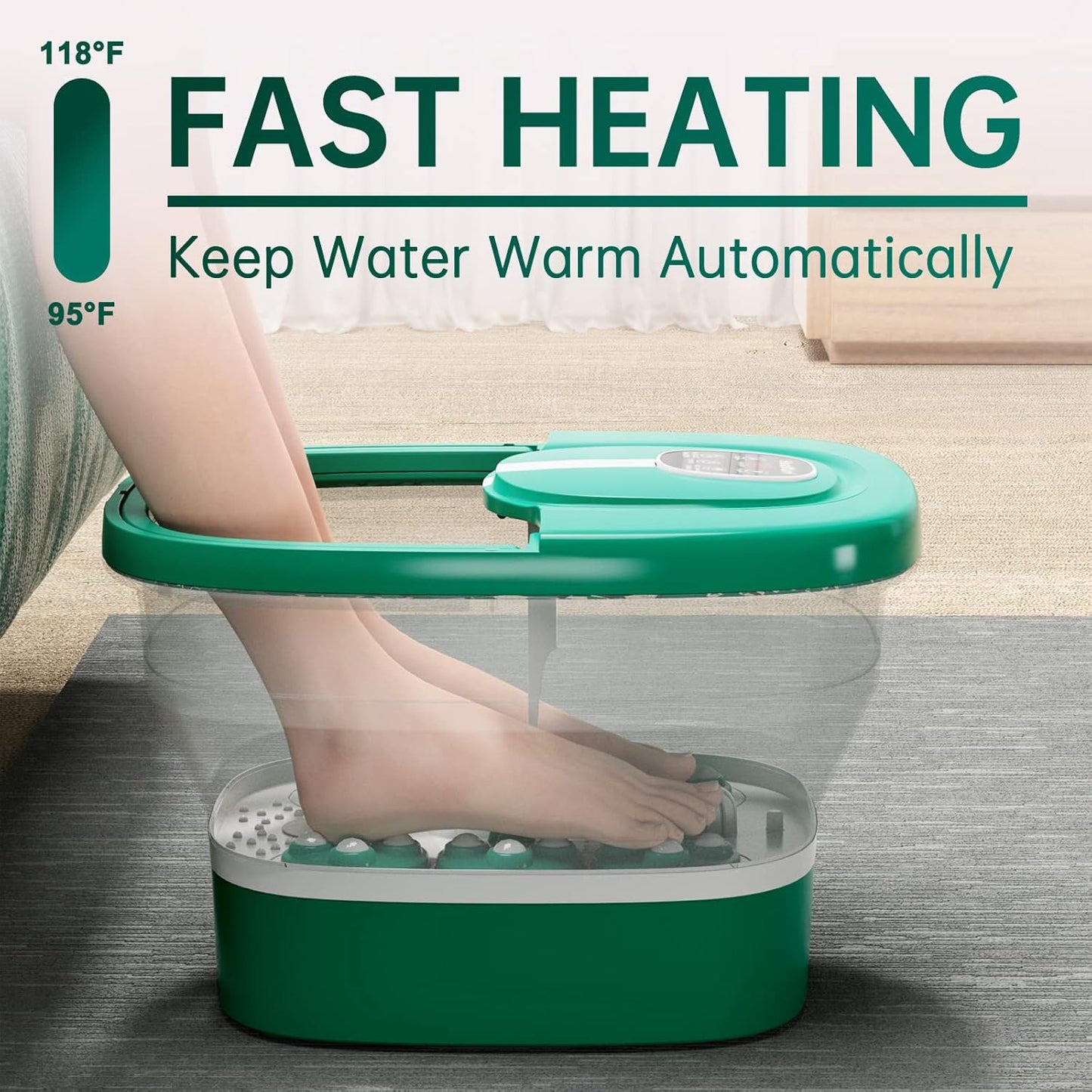HealXuri Opvouwbaar Voetspa Massagebad met Verwarming, Bubbels & Elektrische Massagerollers - 43,18 x 35,56 x 15,24 cm