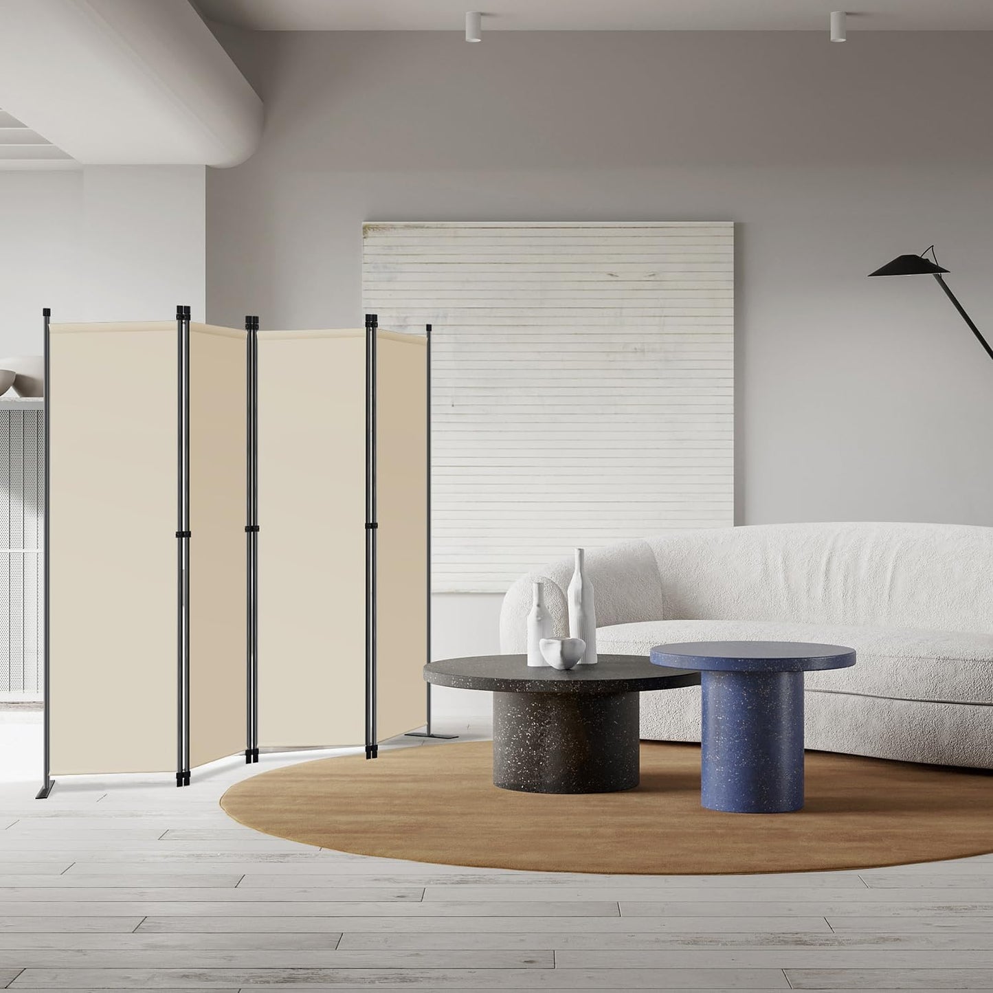 Angel Living Kamerscherm - 4-delig - 224x165 cm - Opvouwbaar - Staal & Polyester - Ruimteverdeler & Inkijkbescherming - Beige