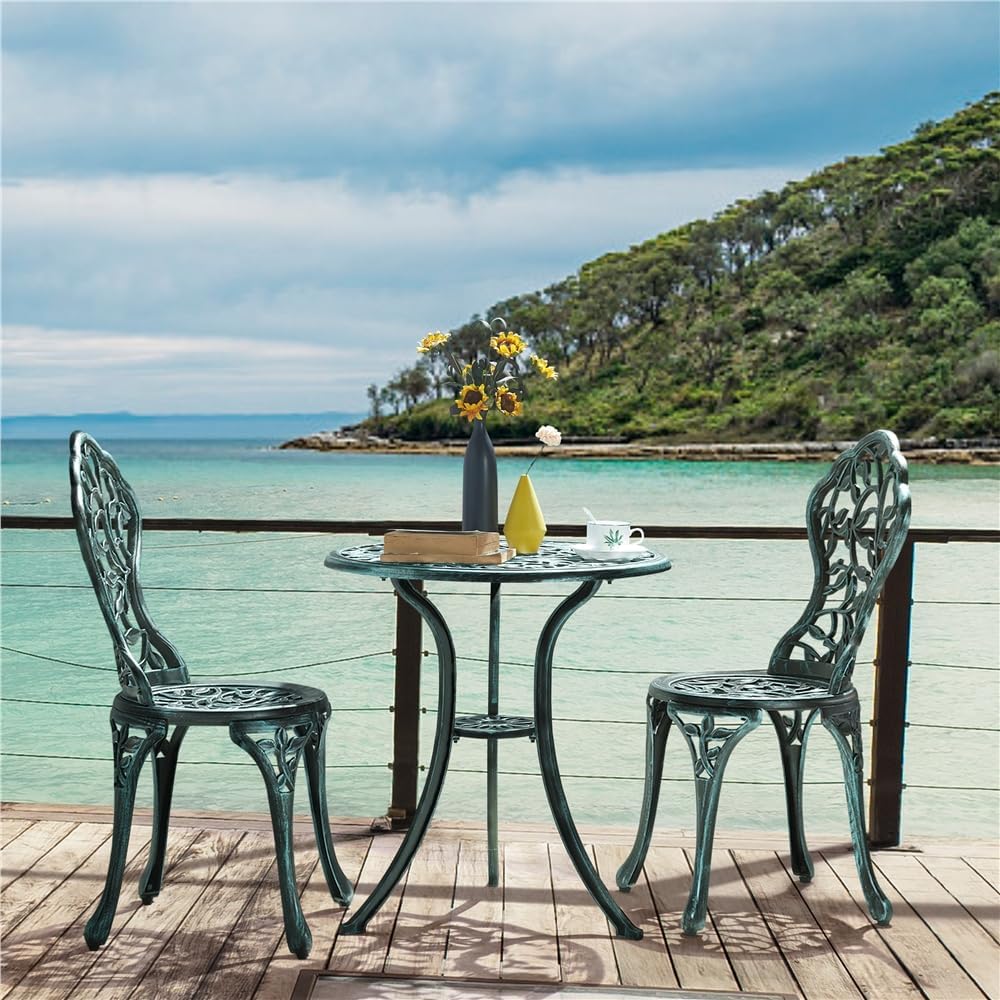 Yaheetech Bistroset 3-delig – Groen – Metalen Tuinset met 2 Stoelen en Tafel