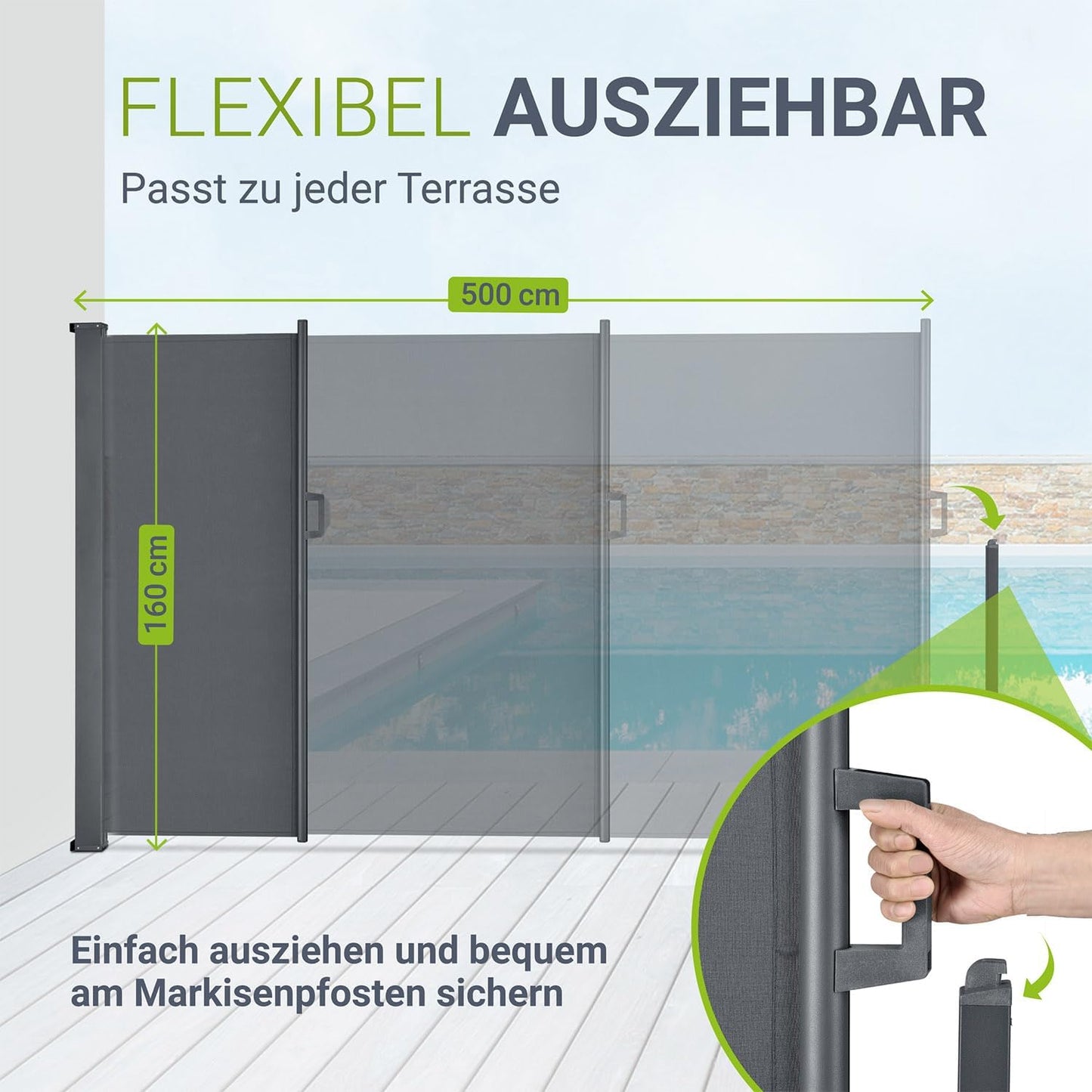 Juskys Windscherm - Uitrekbaar - 500 x 160 cm - Antraciet