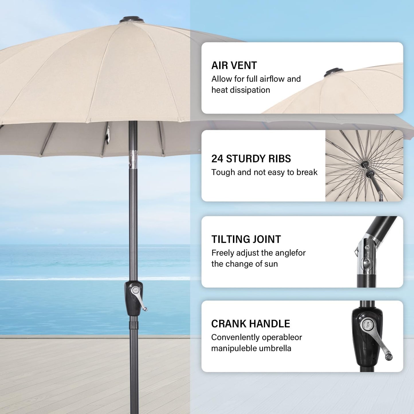 Angel Living Parasol Rond - Ø250 cm - Stevig - Beige