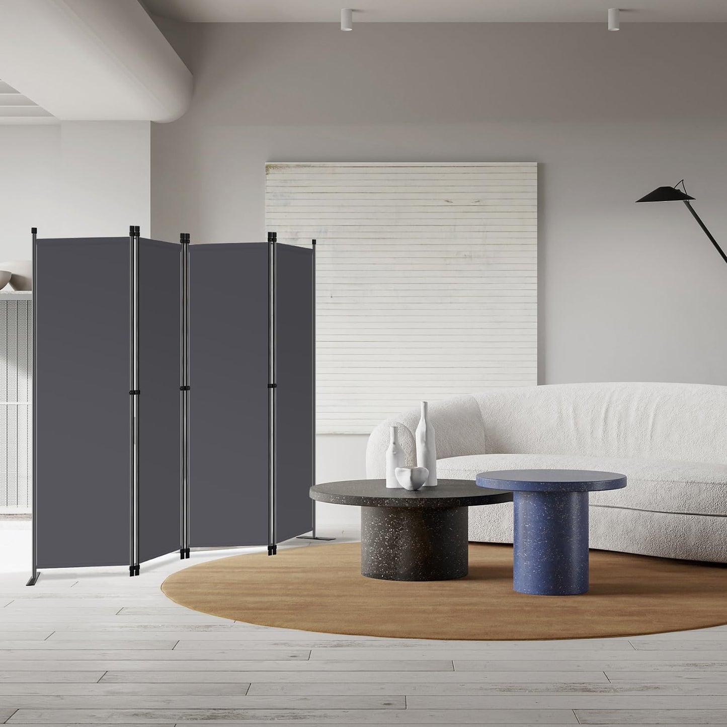 Angel Living Kamerscherm 4-Panelen – Stabiele Roomdivider & Inkijkbescherming van Staal en Polyester, Opvouwbaar – Grijs