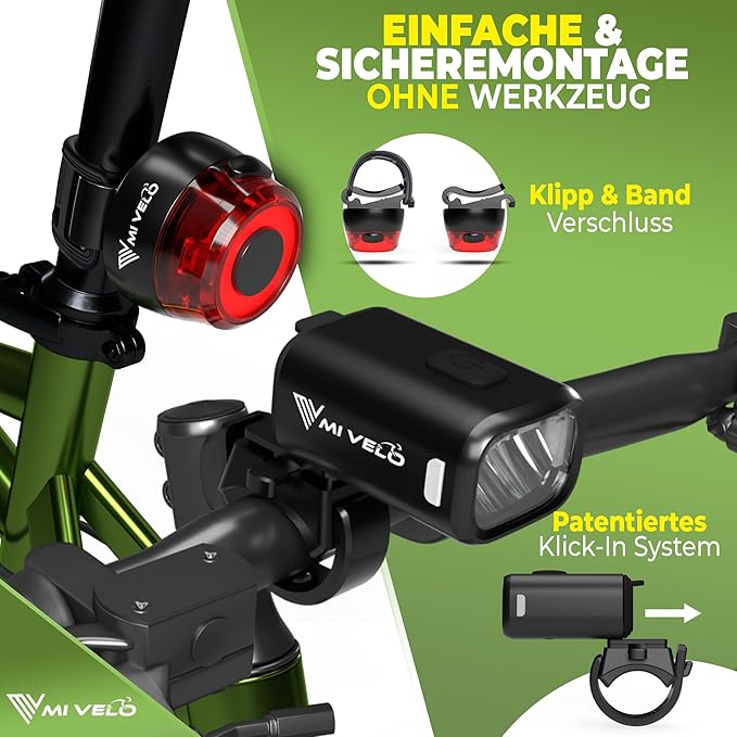 MIVELO Fietsverlichting Set – USB Oplaadbaar & Waterdicht – 100 Lux – Smart One