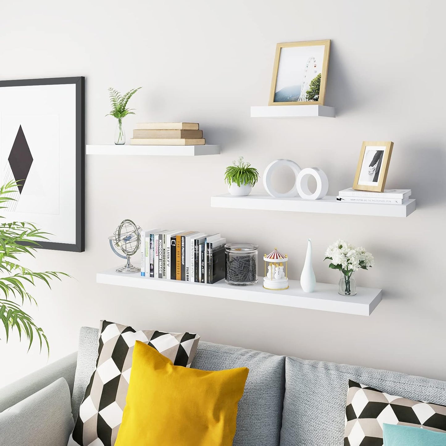 Woltu Zwevende Wandplank MDF Wit - 70 x 22,9 x 3,8 cm - Moderne Hangplank voor Woonkamer, Slaapkamer en Keuken