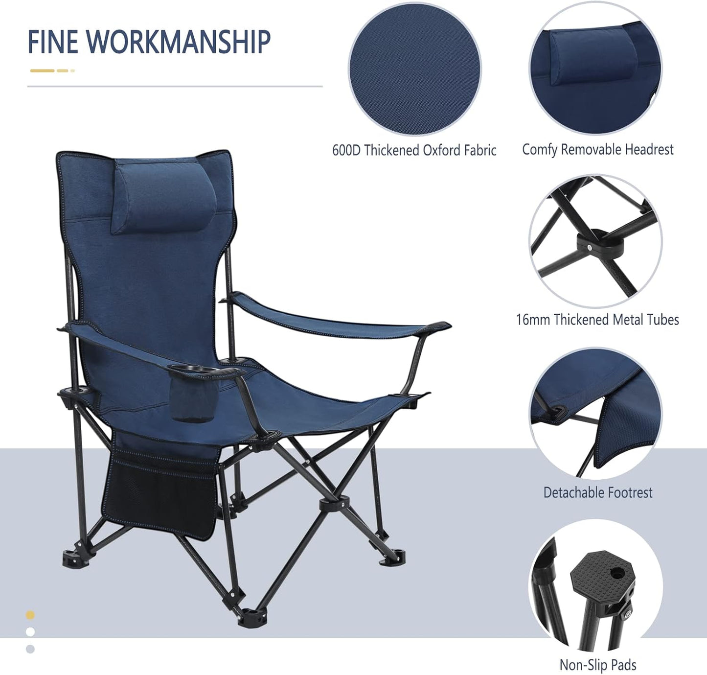 Woltu Campingstoel Set van 2 – Inklapbare Ligstoel met Voetensteun en Bekerhouder – 160 x 88,5 x 84 cm – Blauw