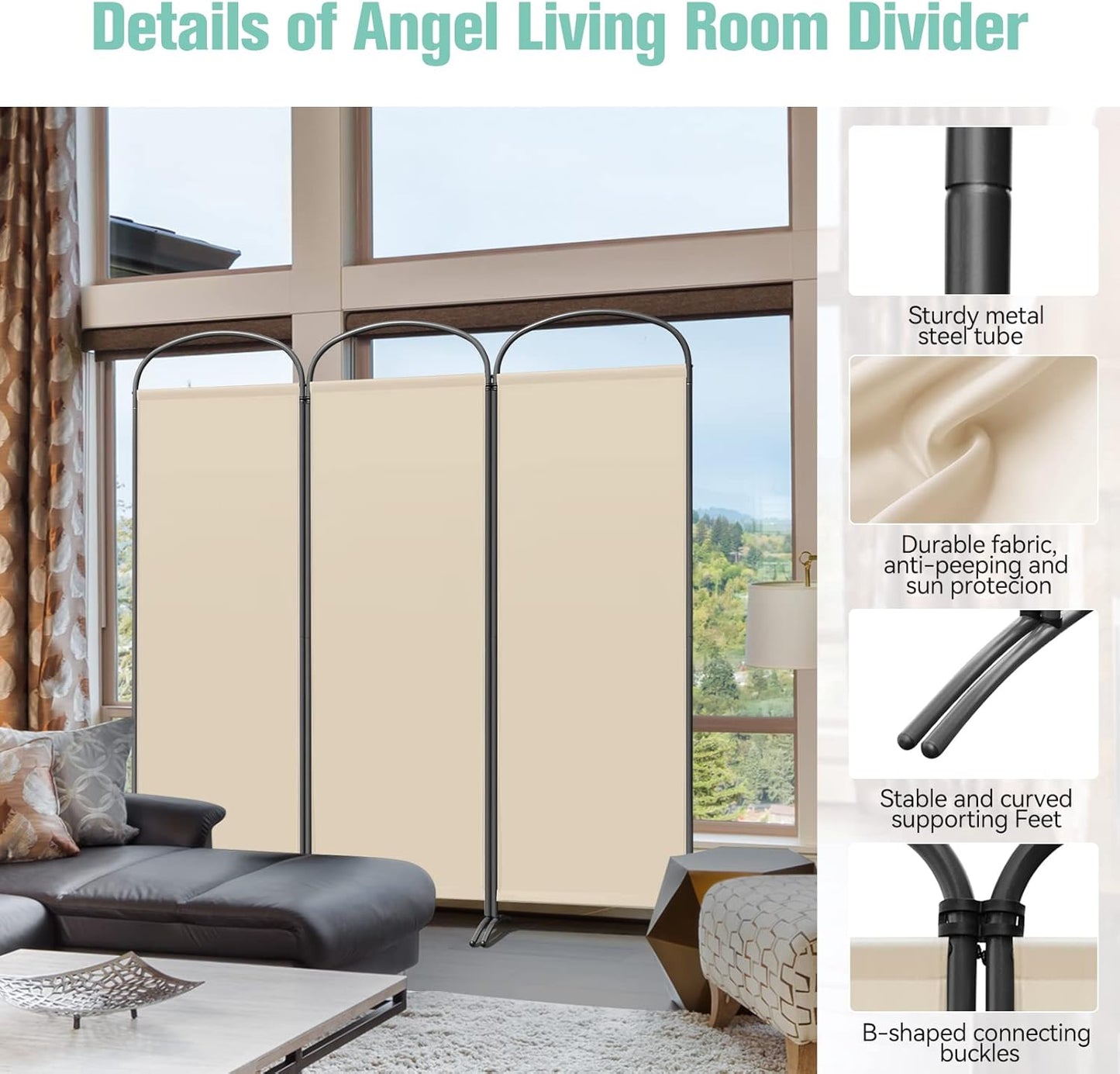 Angel Living Kamerscherm - 3 Panelen - 168 x 182 cm - Beige
