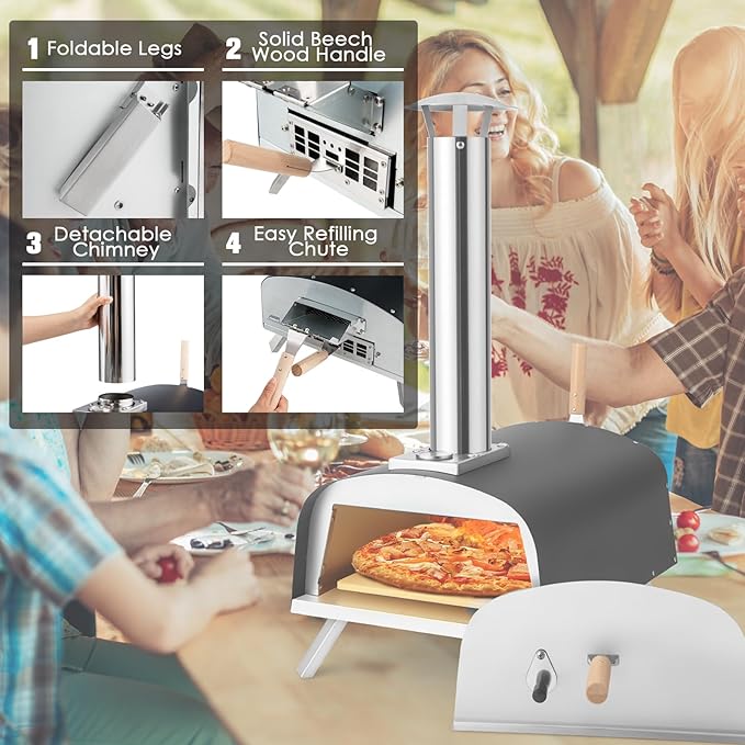 Coast Pizzaoven – Incl. Accessoires & Pizzasteen – 42 x 81 x 84,5 cm – Zwart